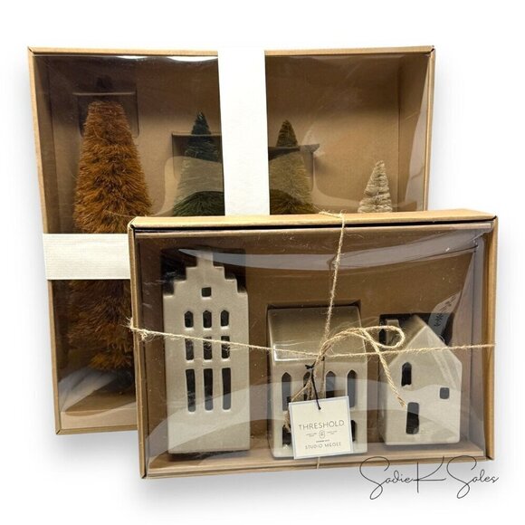 3pc Ceramic Village LED Tea Light Holder Set - Threshold Studio McGee 2024 - Picture 6 of 6